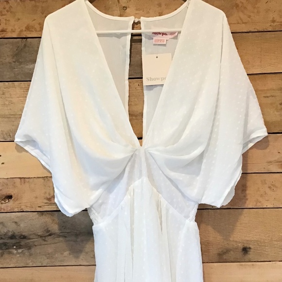 Showpo 8 White Mini Dress Swiss Dot Wedding Ethereal Bridal Luxe Boho Romantic - Picture 1 of 12